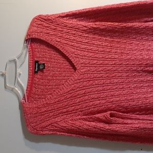 Repartee Pink White Cable Knit V Neck Sweater Size Large